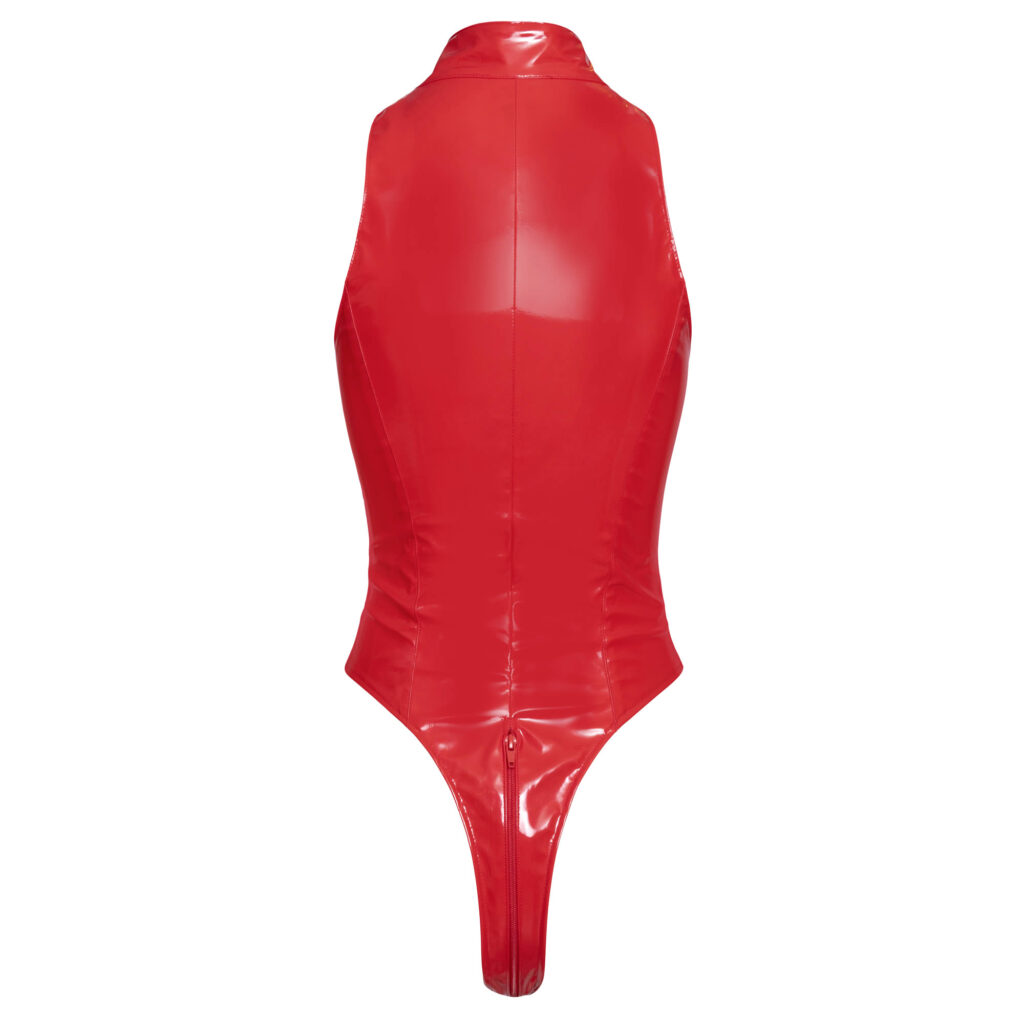 Rød Vinyl Body med Krave og 2-vejs Lynlås