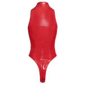 Rød Vinyl Body med Krave og 2-vejs Lynlås