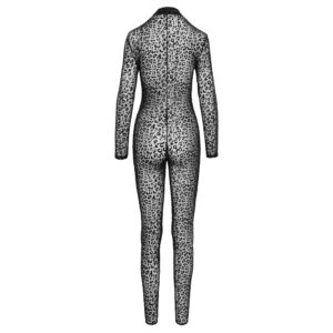 Noir Nylon Leopard Catsuit med Lange Ærmer