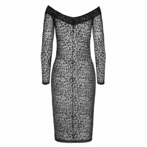 Noir Nylon Leopard Kjole med Flock Print og Blondekant