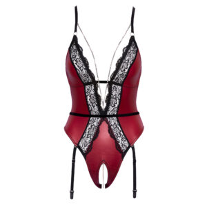 Abierta Fina Bundløs Body med Rød Wetlook og Blonder