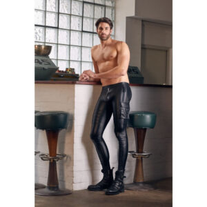 Herre wetlook bukser med Biker Style