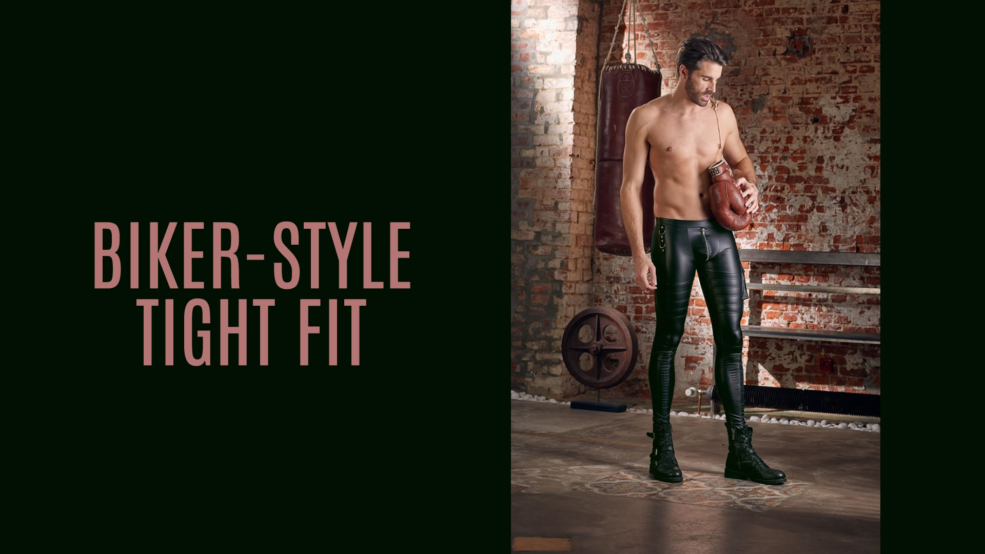 Herre wetlook bukser med Biker Style