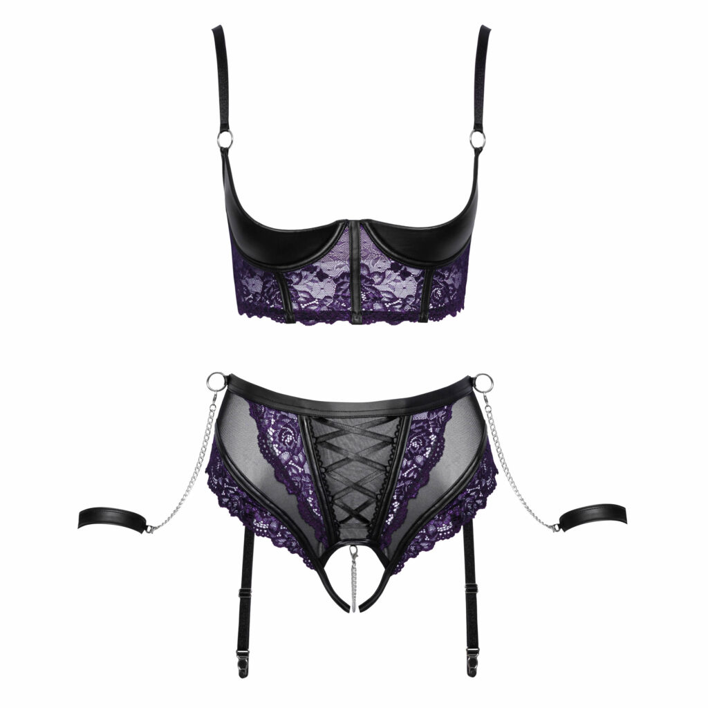 Blonde Lingeri Sæt med Bundløse trusser, Hylde BH og Håndjern