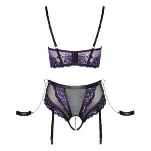 Blonde Lingeri Sæt med Bundløse trusser, Hylde BH og Håndjern