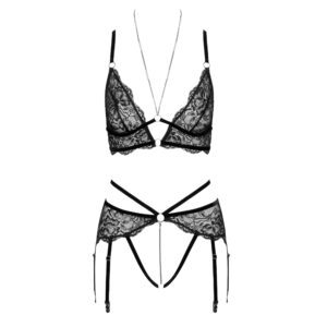 Abierta Fina Bralette og Bundløse trusser med strømpeholdere i blonder