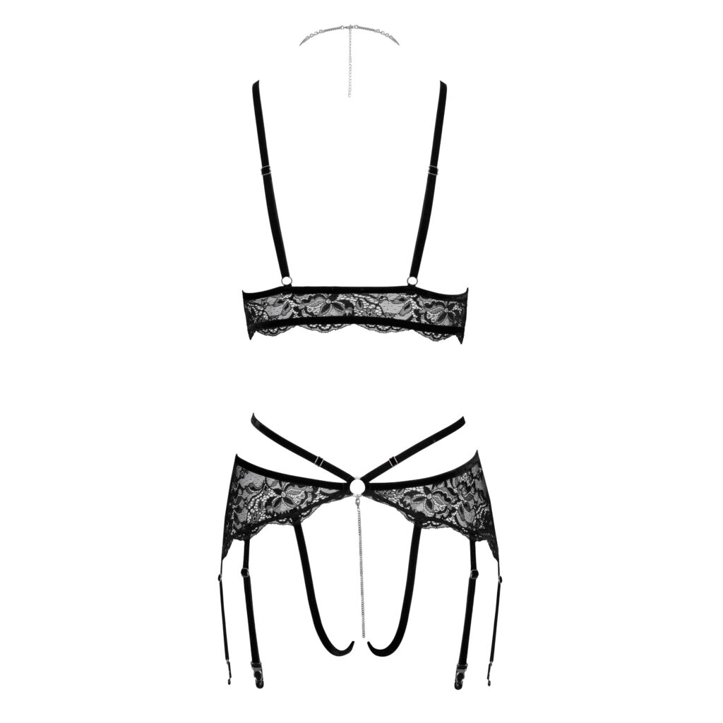 Abierta Fina Bralette og Bundløse trusser med strømpeholdere i blonder