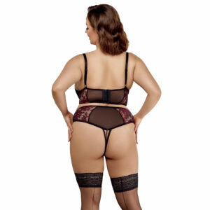 Plus Size Blonde Lingeri Sæt med Longline BH i Rød og Sort