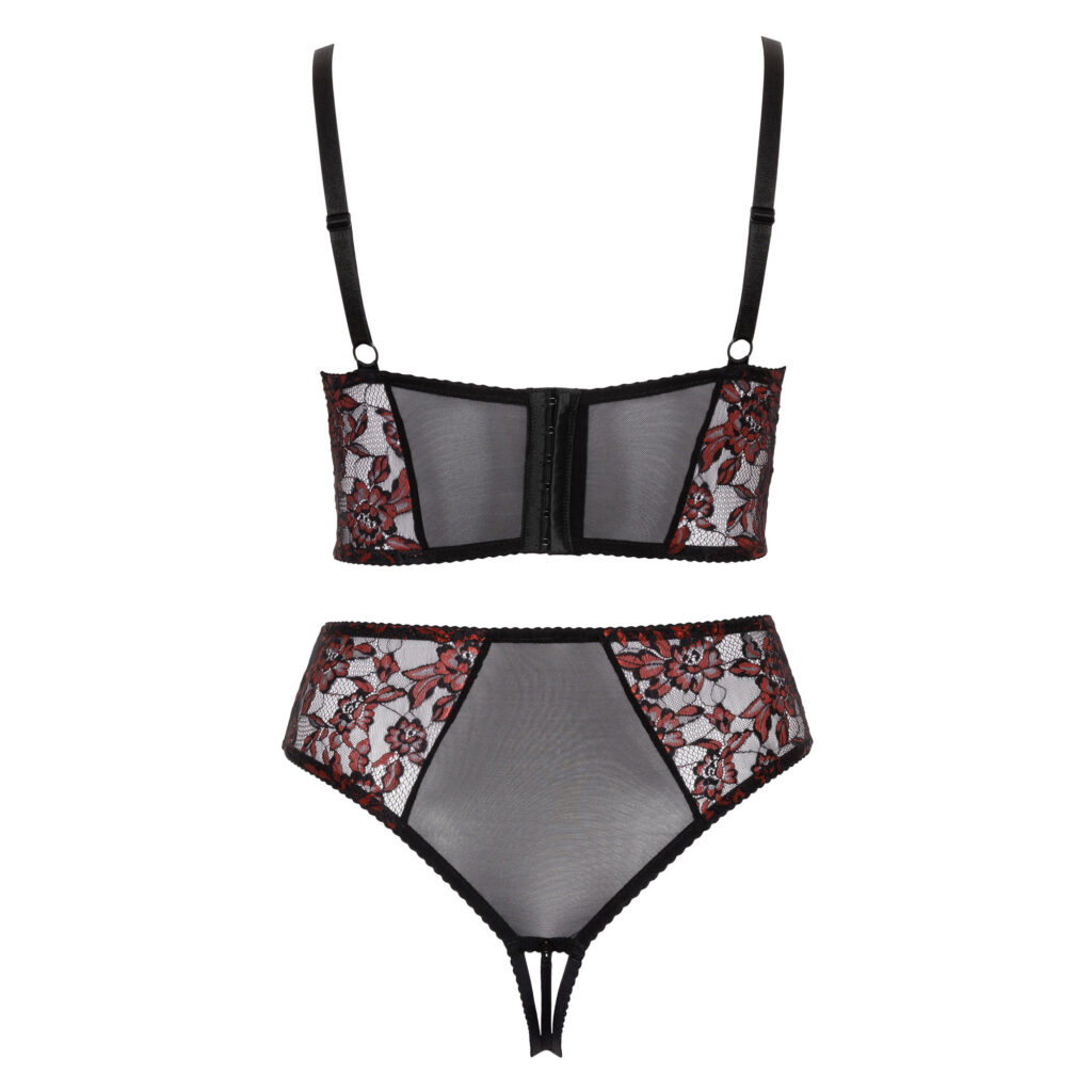 Plus Size Blonde Lingeri Sæt med Longline BH i Rød og Sort