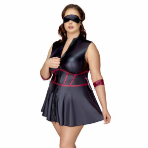 Plus Size Wetlook Kjole med Håndjern og Røde Striber