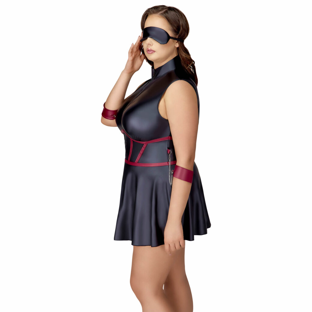 Plus Size Wetlook Kjole med Håndjern og Røde Striber