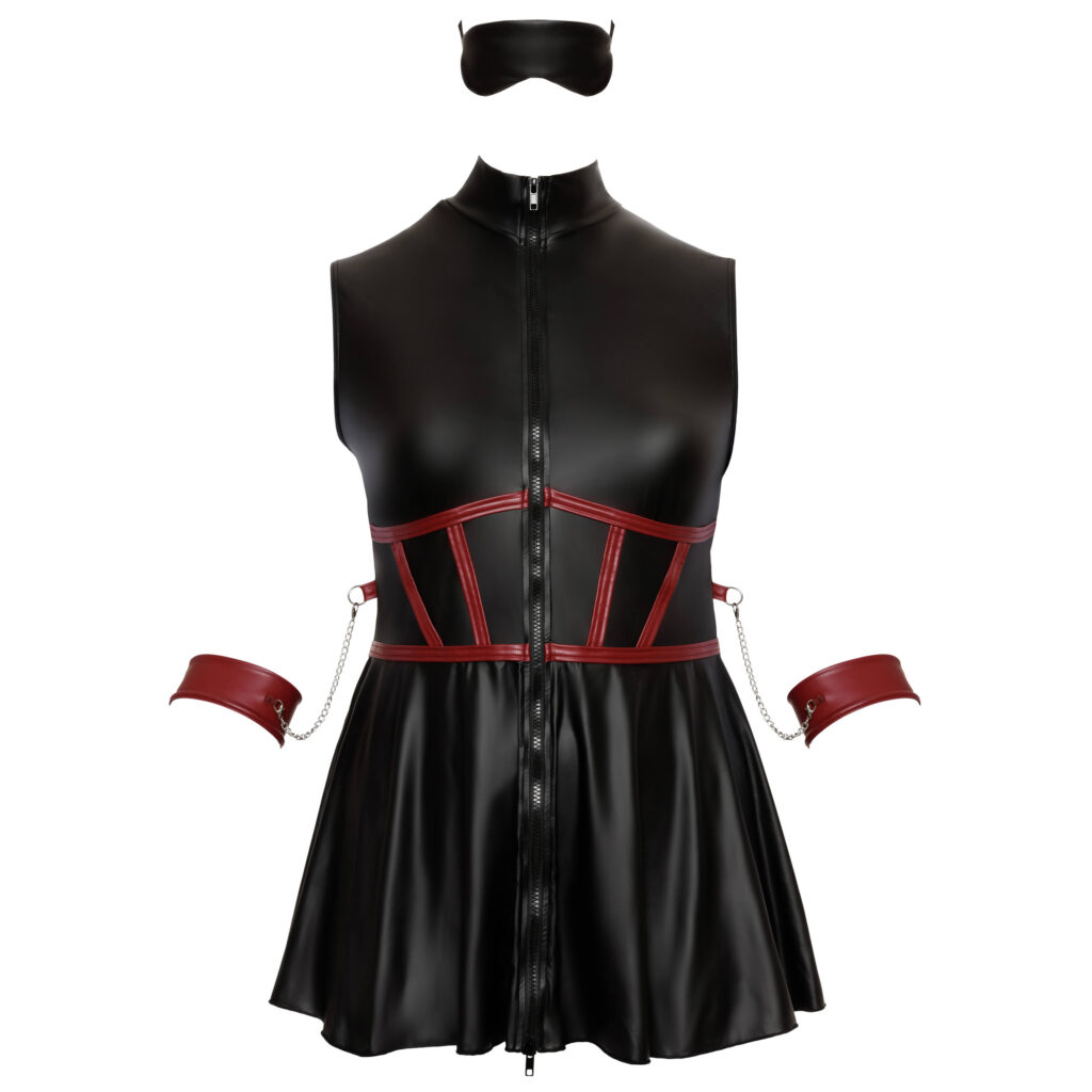 Plus Size Wetlook Kjole med Håndjern og Røde Striber