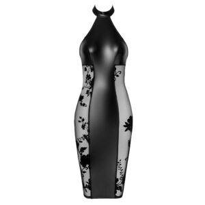 Noir Wetlook Kjole med Transparente Blonde Sider