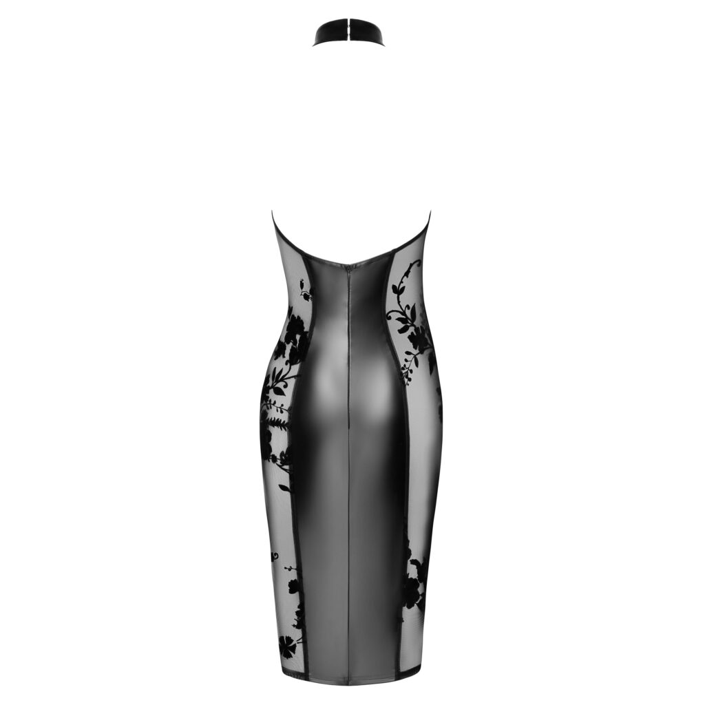 Noir Wetlook Kjole med Transparente Blonde Sider