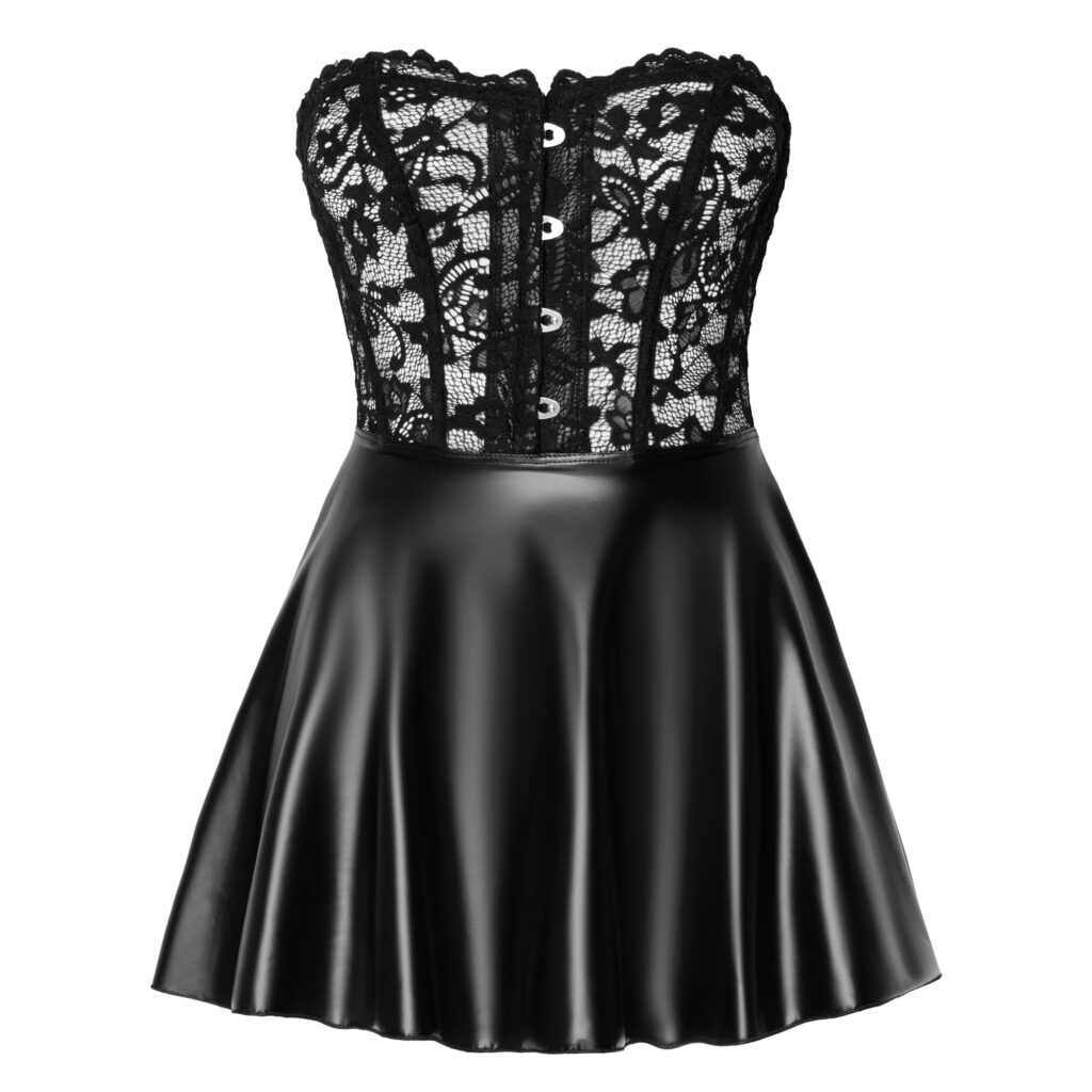 Noir Wetlook Kjole med Blonde Corsage Top