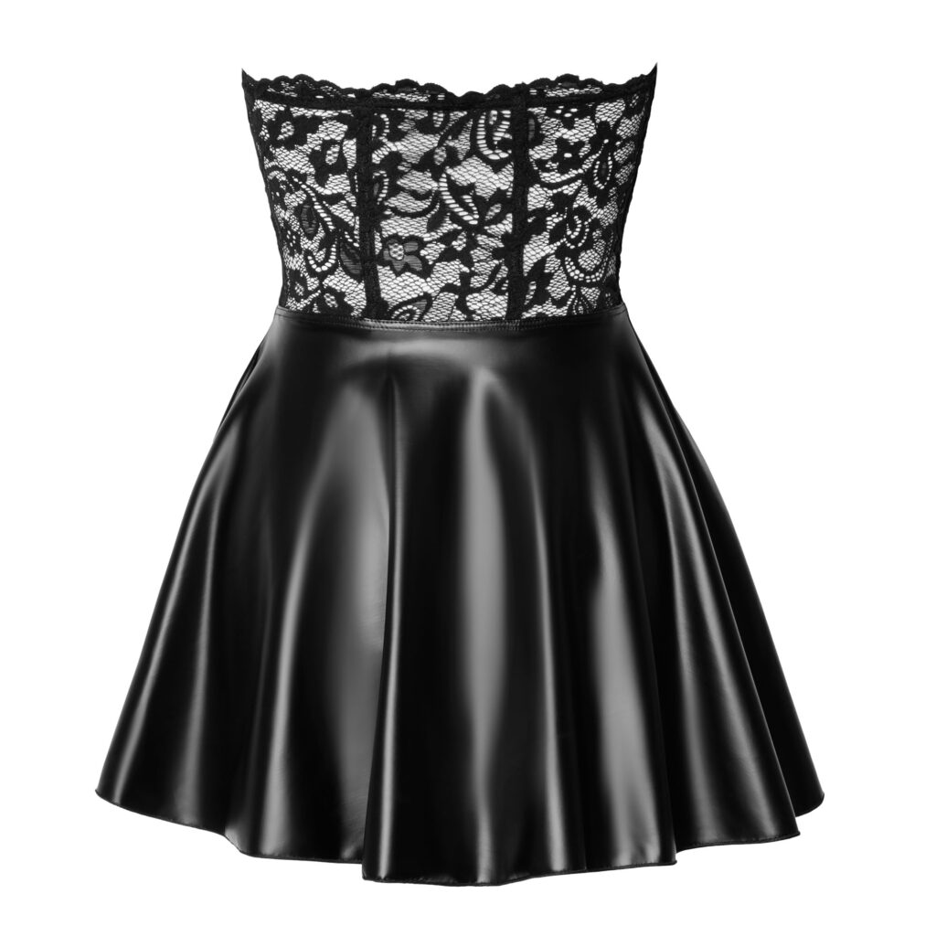 Noir Wetlook Kjole med Blonde Corsage Top