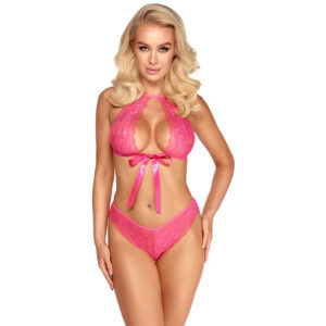 Kissable Blonde BH Sæt med Satin Sløjfe i Pink