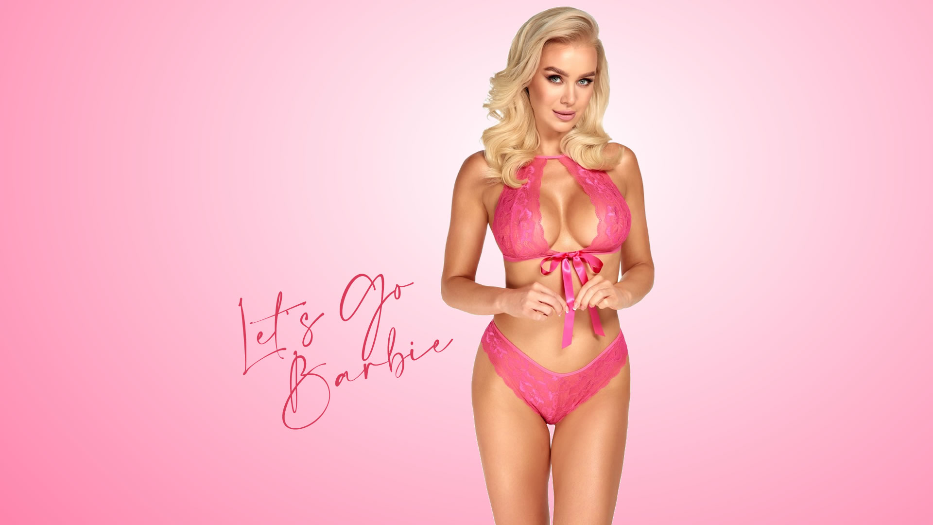 Kissable Blonde BH Sæt med Satin Sløjfe i Pink