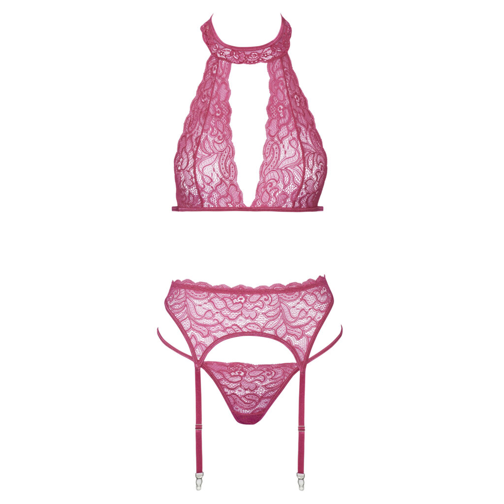 Blonde Lingeri Sæt i Pink med Hofteholder