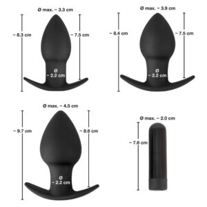 Black Velvet Anal Plug sæt med 3 plugs og Vibrator