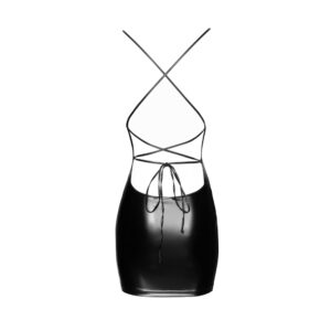 Noir Wetlook Minikjole med Spaghettistropper