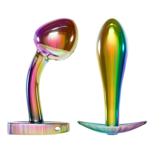 Forkæl dine sanser med dette eksklusive metal anal plug sæt i regnbuefarver fra ANOS, der omfatter to skinnende anal plug i metallisk regnbuefinish.