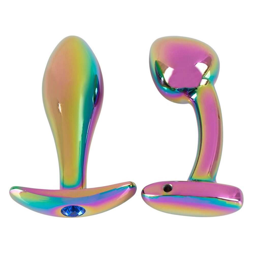 Forkæl dine sanser med dette eksklusive metal anal plug sæt i regnbuefarver fra ANOS, der omfatter to skinnende anal plug i metallisk regnbuefinish.
