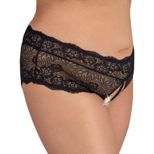 Plus Size Perle Trusser i Sorte Blonder - Bundløs