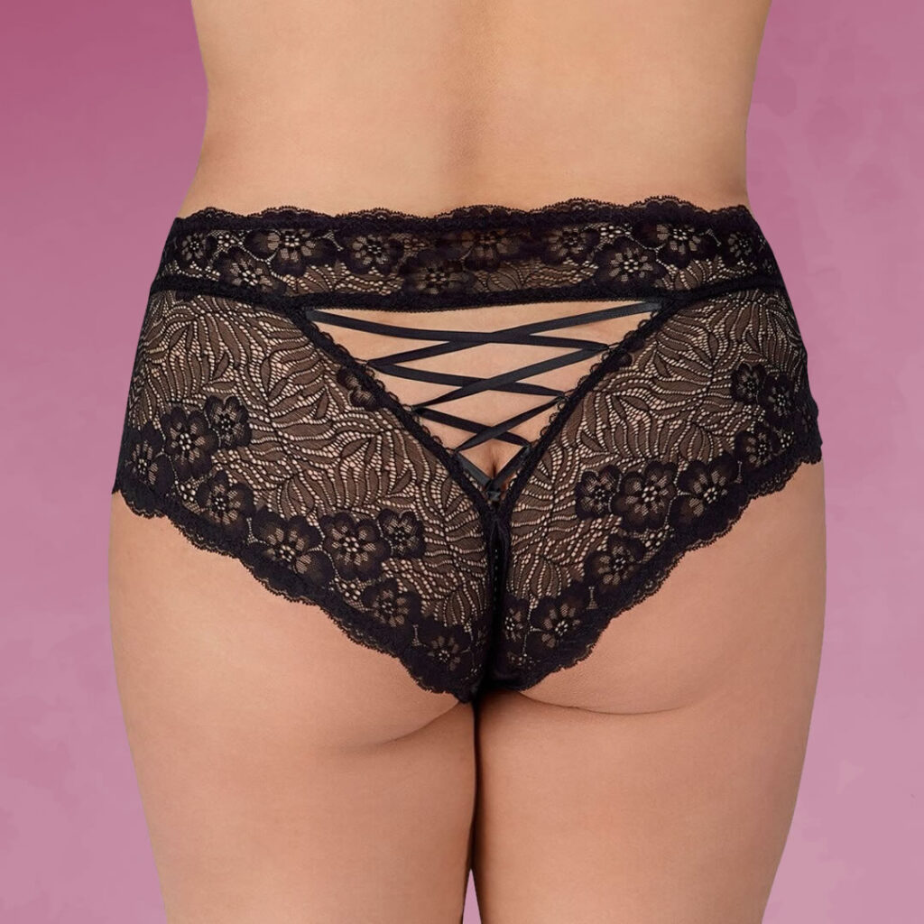 Plus Size Perle Trusser i Sorte Blonder - Bundløs