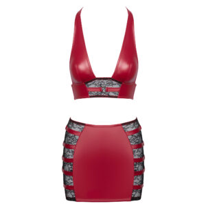 Rød Wetlook Crop Top med Stramt Nederdel