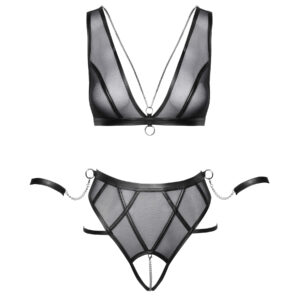 Transparent BH og Trusse med Wetlook Striber og Håndjern