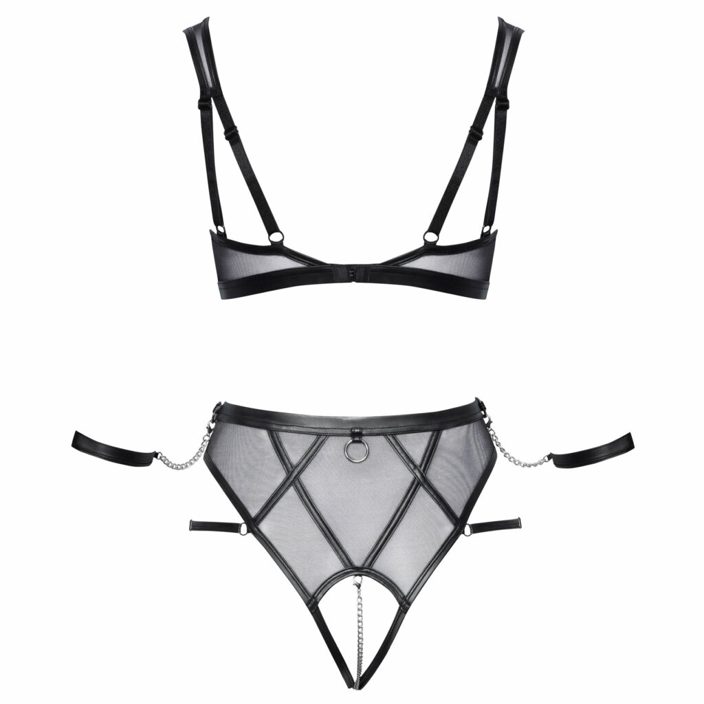 Transparent BH og Trusse med Wetlook Striber og Håndjern