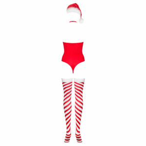 Obsessive Kissmas Jule Body Sæt med Candy Cane Strømper og Nissehat
