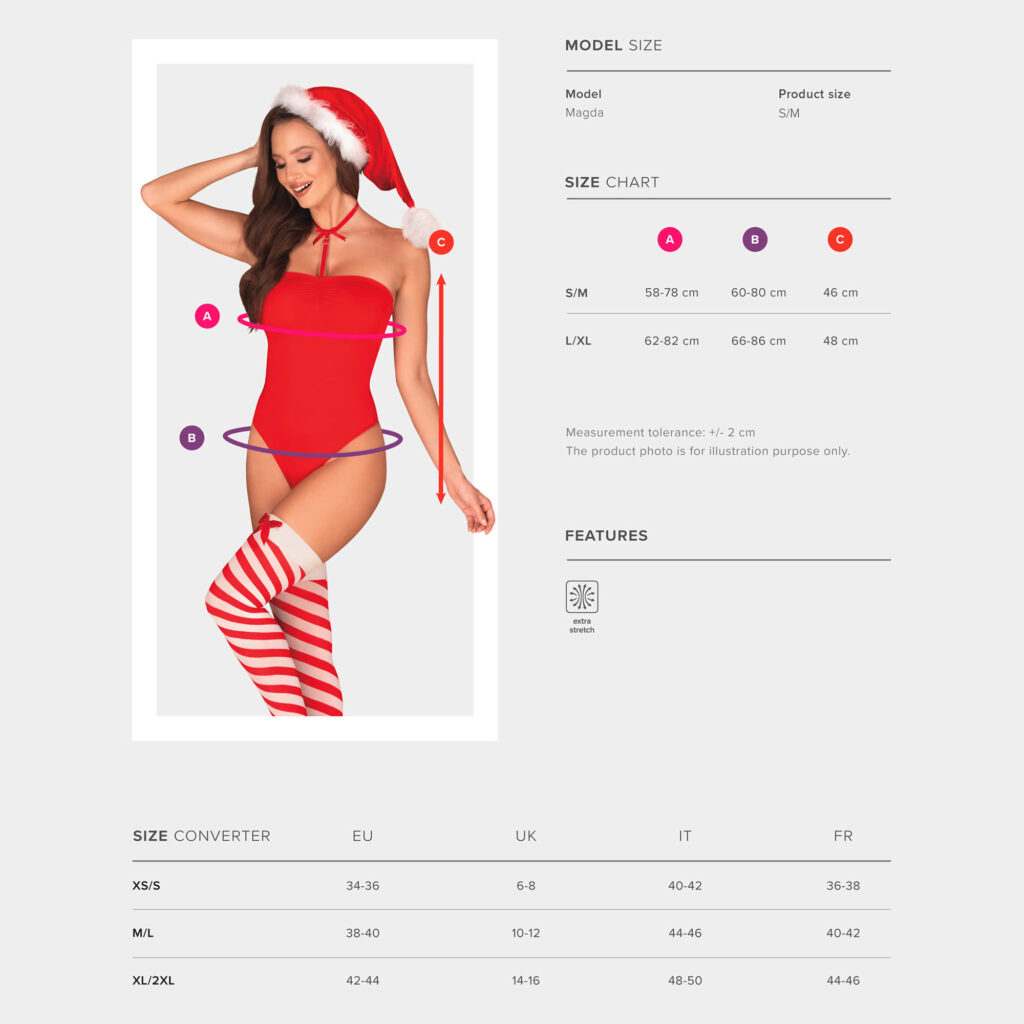 Obsessive Kissmas Jule Body Sæt med Candy Cane Strømper og Nissehat