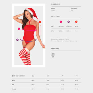 Obsessive Kissmas Jule Body Sæt med Candy Cane Strømper og Nissehat