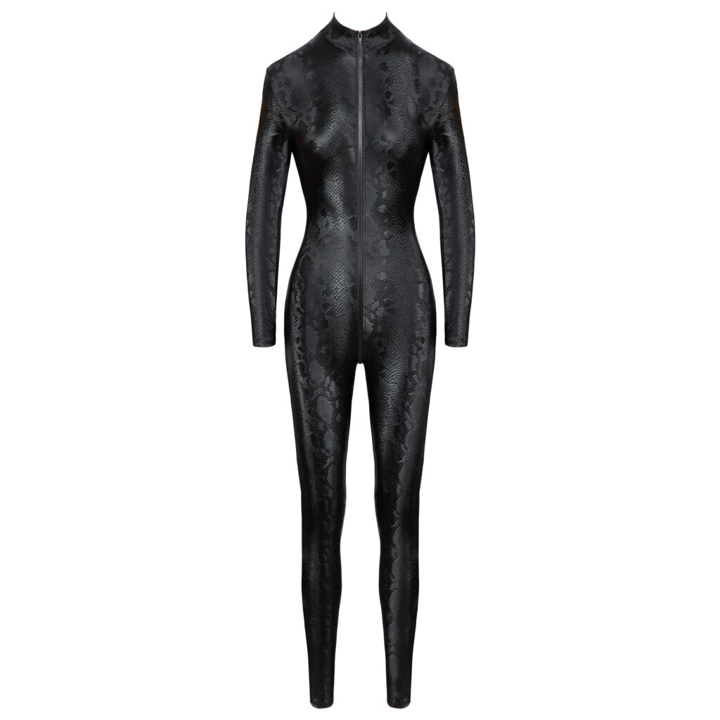 Wetlook Catsuit med Slangeskinds Look i Sort