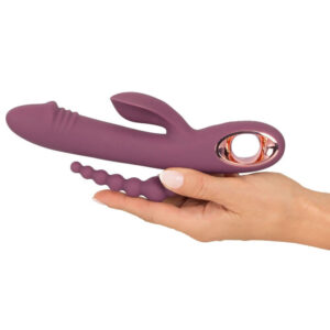 Slim Triple Plum Vibrator med Klitoris Stimulator og Anal Kæde