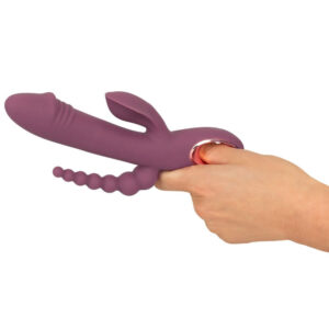 Slim Triple Plum Vibrator med Klitoris Stimulator og Anal Kæde
