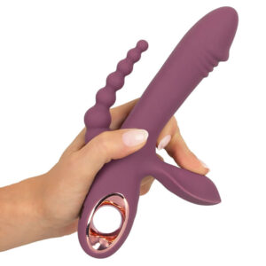 Slim Triple Plum Vibrator med Klitoris Stimulator og Anal Kæde