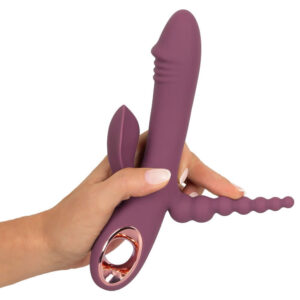 Slim Triple Plum Vibrator med Klitoris Stimulator og Anal Kæde
