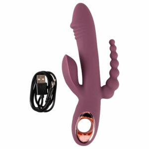 Slim Triple Plum Vibrator med Klitoris Stimulator og Anal Kæde