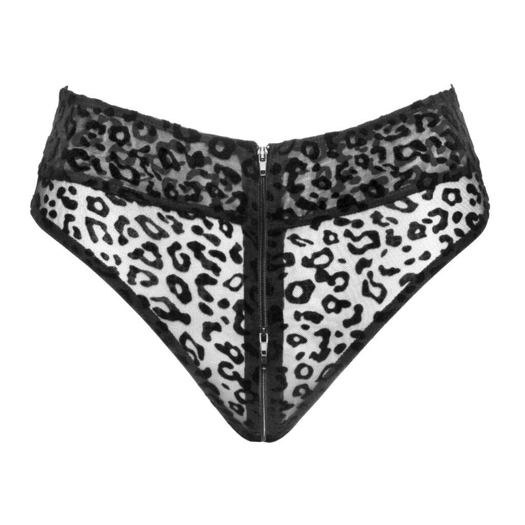 Noir Leopard Look Høj Taljet Trusse i Let Transparent
