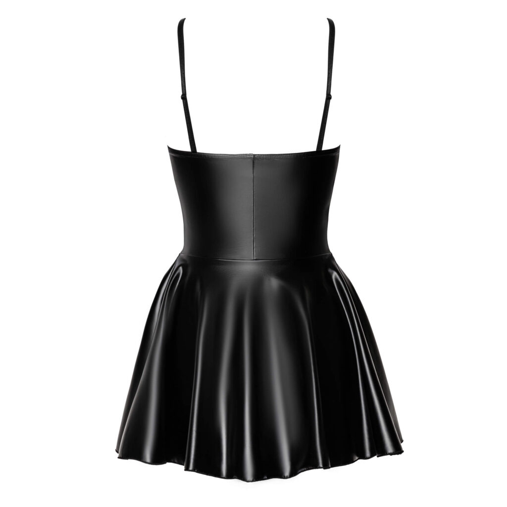 Noir Wetlook Kjole med Plisseret Nederdel