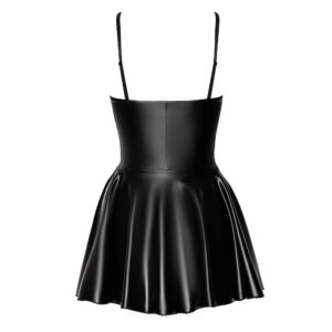 Noir Wetlook Kjole med Plisseret Nederdel