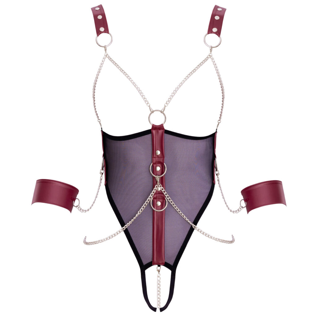 Bondage Body med Rød Wetlook og Håndjern