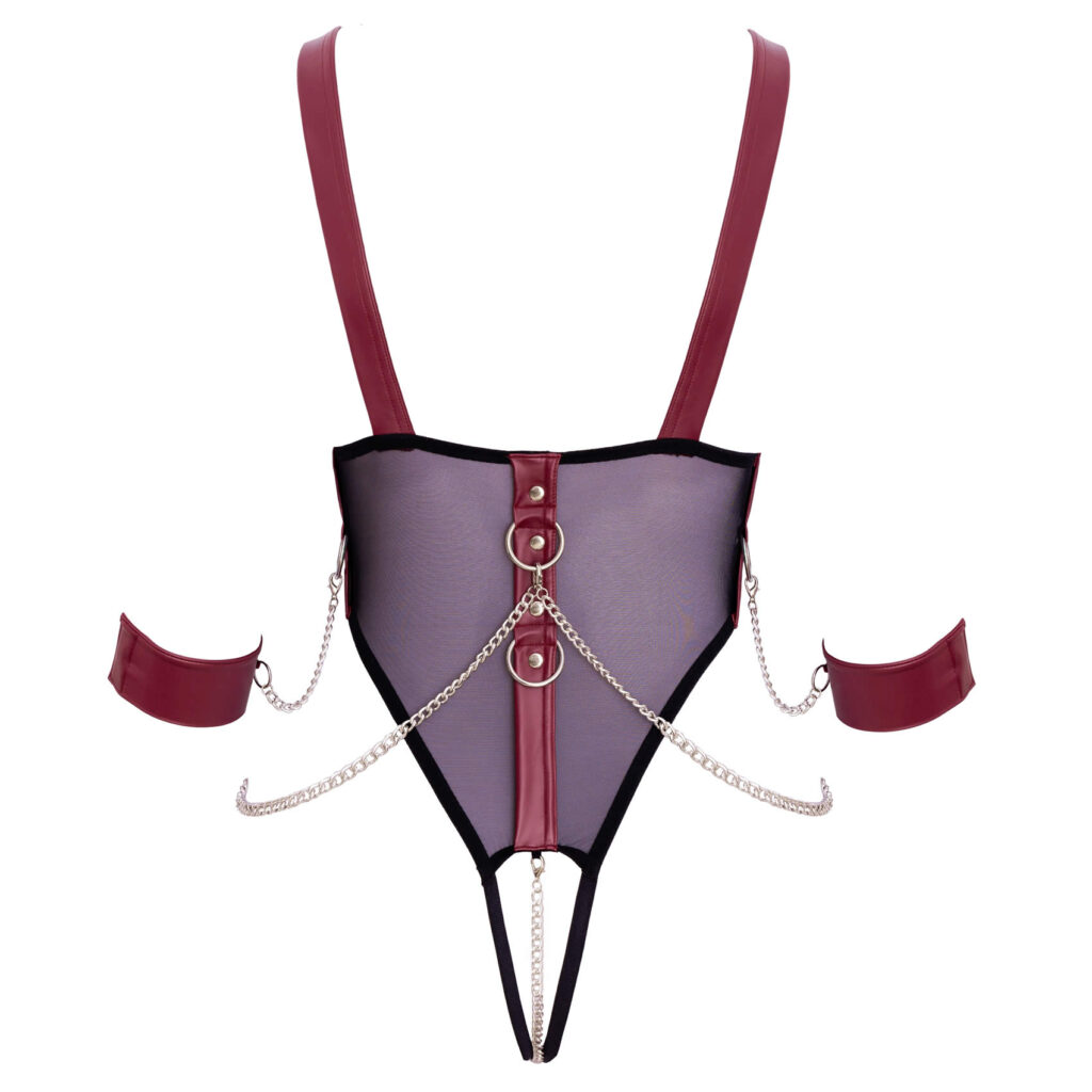Bondage Body med Rød Wetlook og Håndjern