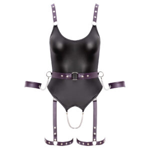 Wetlook Bustier med Lilla Stropper og Håndjern