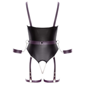 Wetlook Bustier med Lilla Stropper og Håndjern