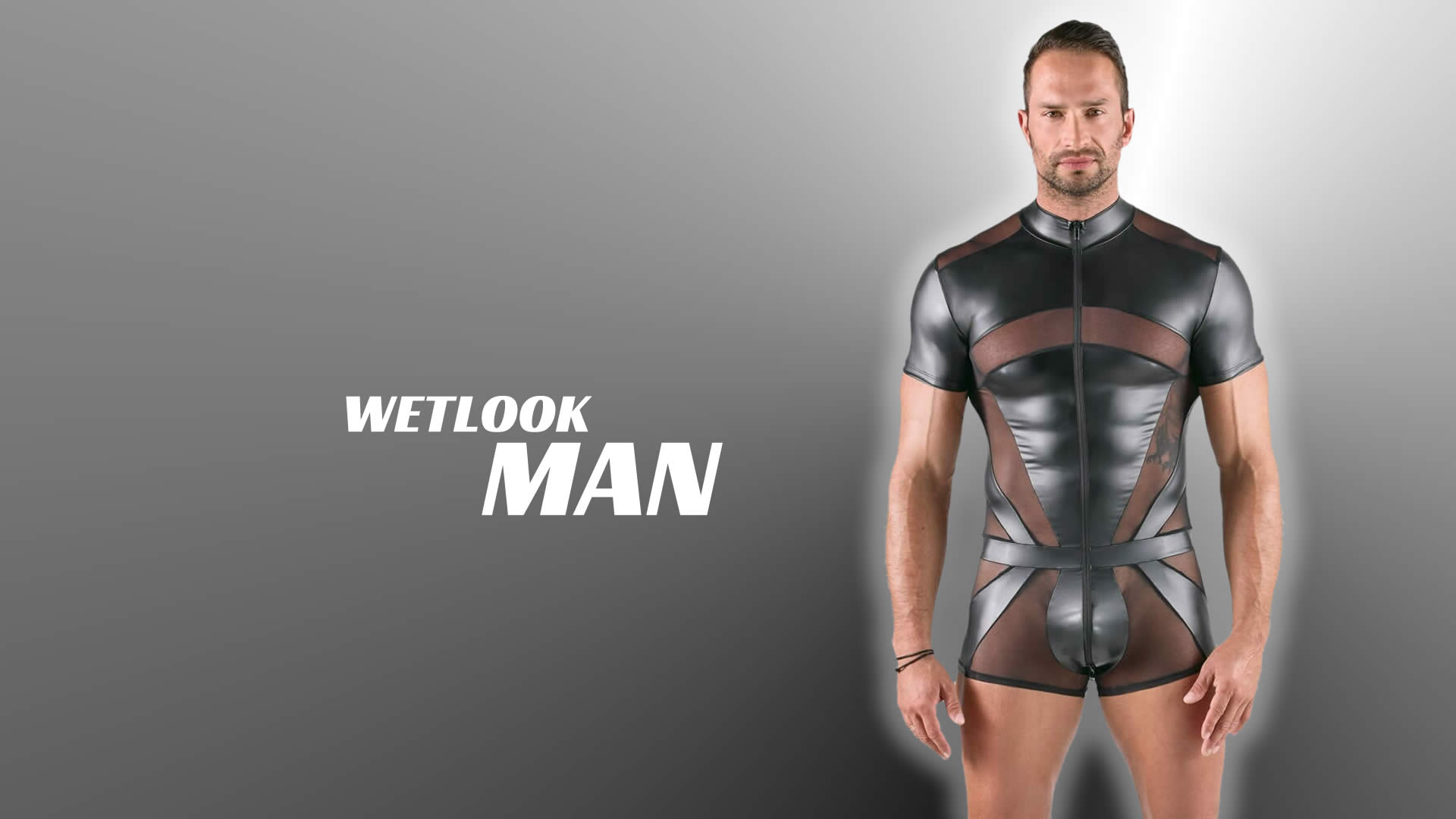 Herre One-Piece Wetlook Kort Body Jumpsuit