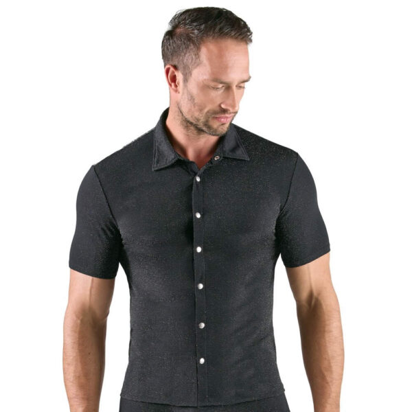 Herre Skjorte i Sort og Sølvskinnende Lurex Look
